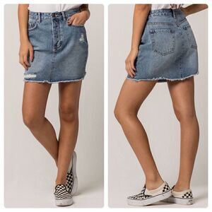 Amuse Society Shortcut Ripped Denim Skirt Sz XS